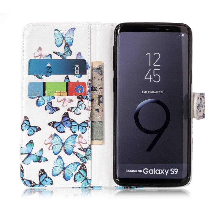 Patterned PU Leather Wallet Stand Cell Phone Cover for Samsung Galaxy S9 G960 - Flying Butterflies-3