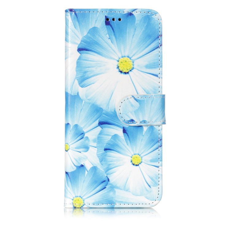 Patterned PU Leather Wallet Protection Casing for Samsung Galaxy S9 G960 - Blue Flower-1