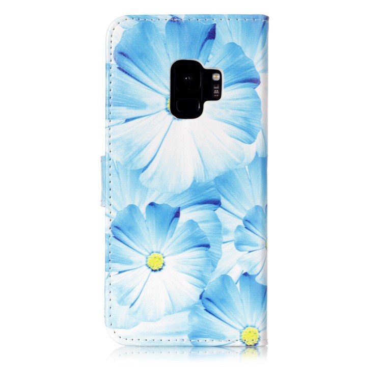 Patterned PU Leather Wallet Protection Casing for Samsung Galaxy S9 G960 - Blue Flower-2