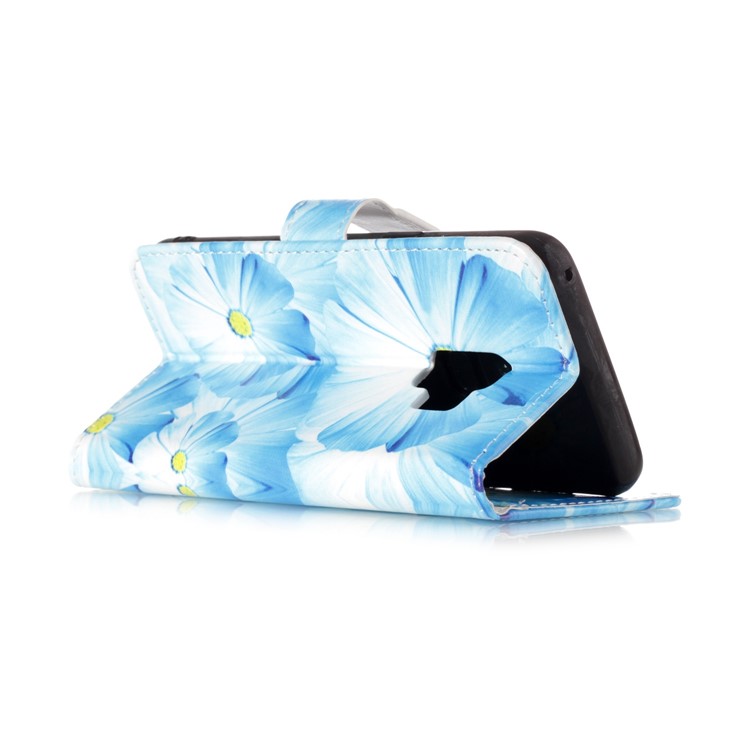 Patterned PU Leather Wallet Protection Casing for Samsung Galaxy S9 G960 - Blue Flower-4