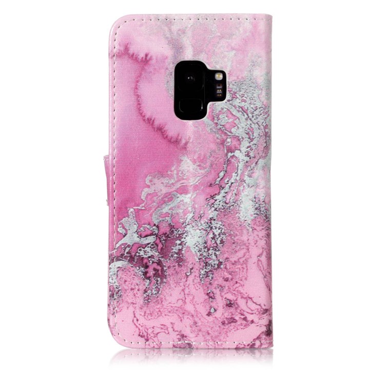 Patterned PU Leather Stand Mobile Phone Casing for Samsung Galaxy S9 G960 - Pink Melt Rock-2