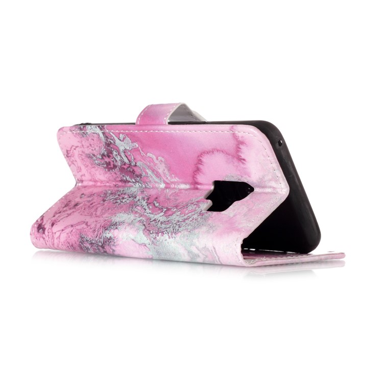 Patterned PU Leather Stand Mobile Phone Casing for Samsung Galaxy S9 G960 - Pink Melt Rock-4