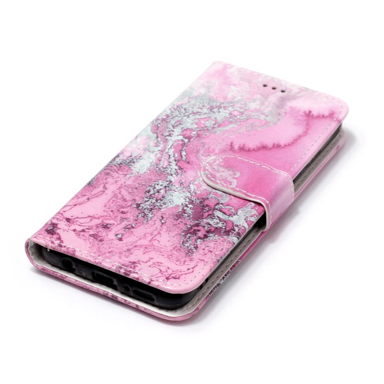 Patterned PU Leather Stand Mobile Phone Casing for Samsung Galaxy S9 G960 - Pink Melt Rock-5