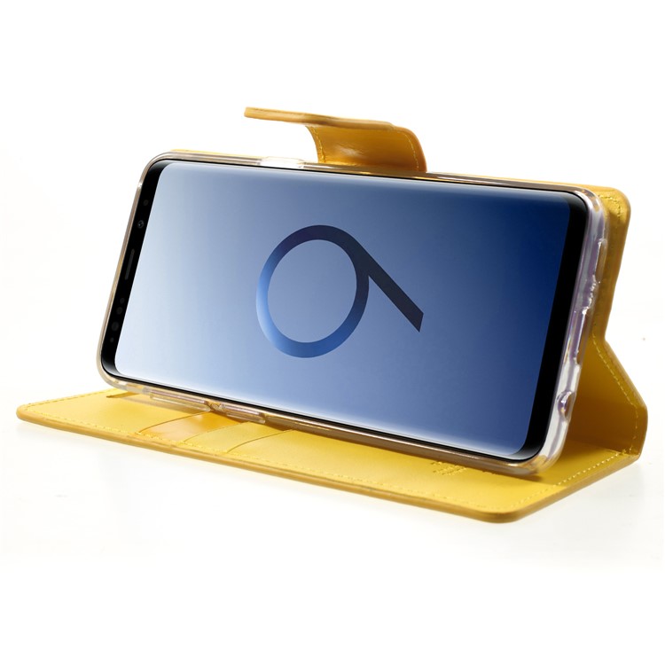MERCURY GOOSPERY Sonata Diary Leather Wallet Stand Cell Phone Cover for Samsung Galaxy S9 SM-G960 - Yellow-4
