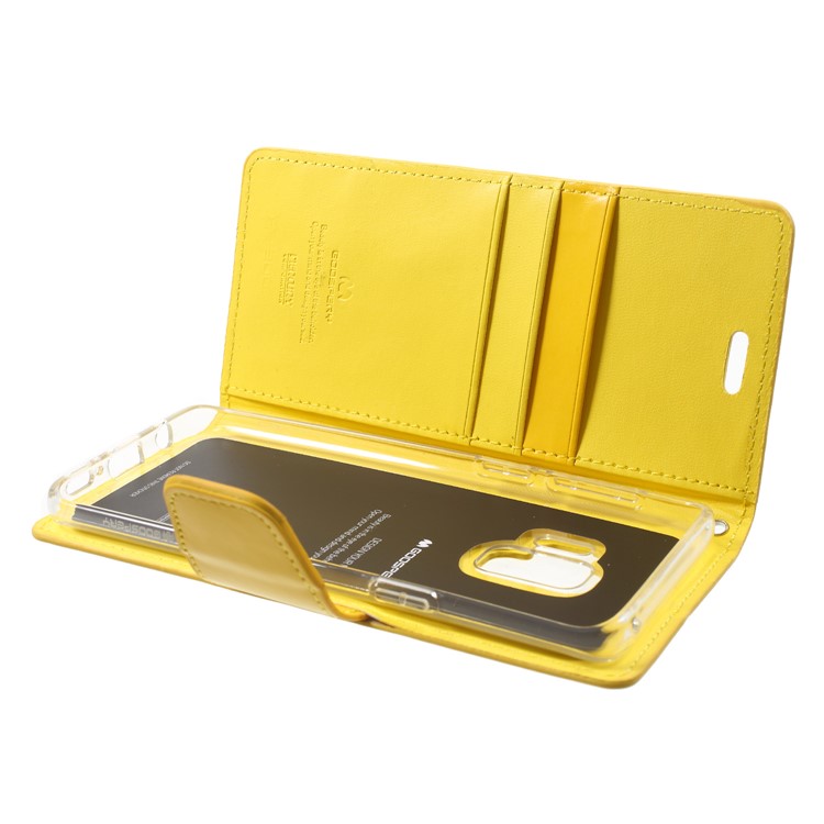 MERCURY GOOSPERY Sonata Diary Leather Wallet Stand Cell Phone Cover for Samsung Galaxy S9 SM-G960 - Yellow-6