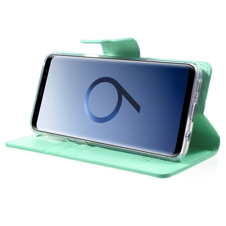 MERCURY GOOSPERY Sonata Diary Leather Wallet Stand Cell Phone Case for Samsung Galaxy S9 SM-G960 - Cyan-4