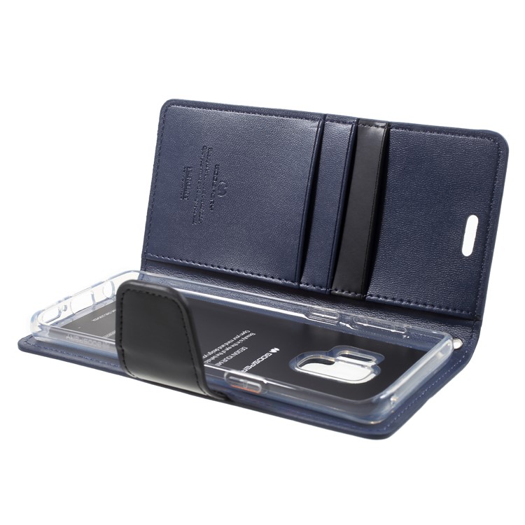 MERCURY GOOSPERY Sonata Diary Leather Wallet Stand Protective Cover for Samsung Galaxy S9 SM-G960 - Dark Blue-6