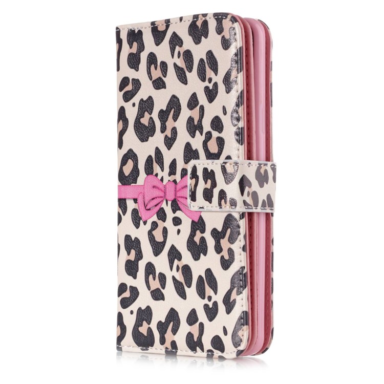 Patterned 9 Card Slots Leather Wallet Cover for Samsung Galaxy S9+ SM-G965 - Beige Leopard Pattern-1