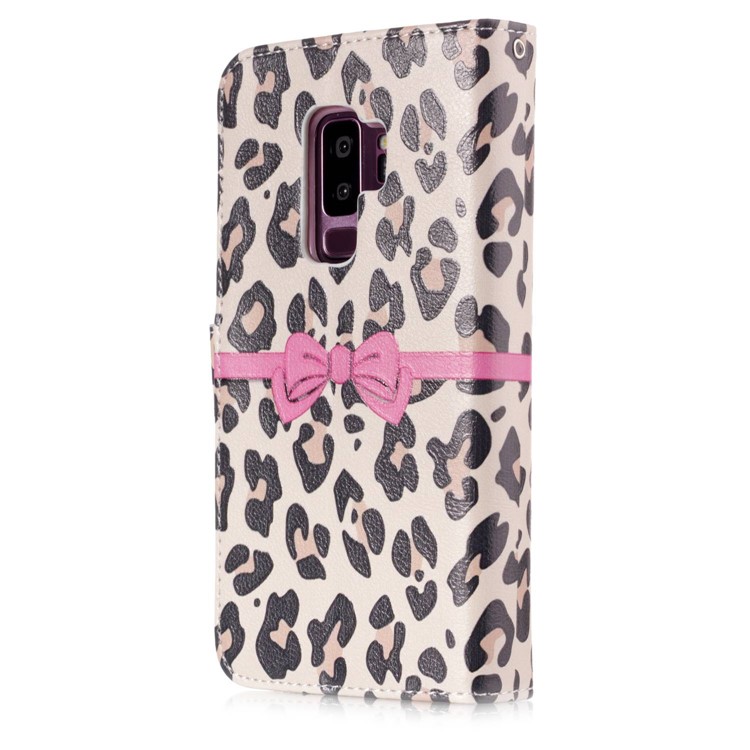 Patterned 9 Card Slots Leather Wallet Cover for Samsung Galaxy S9+ SM-G965 - Beige Leopard Pattern-2