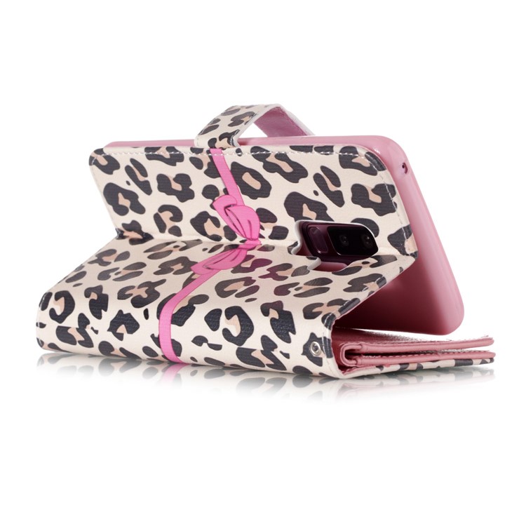 Patterned 9 Card Slots Leather Wallet Cover for Samsung Galaxy S9+ SM-G965 - Beige Leopard Pattern-3