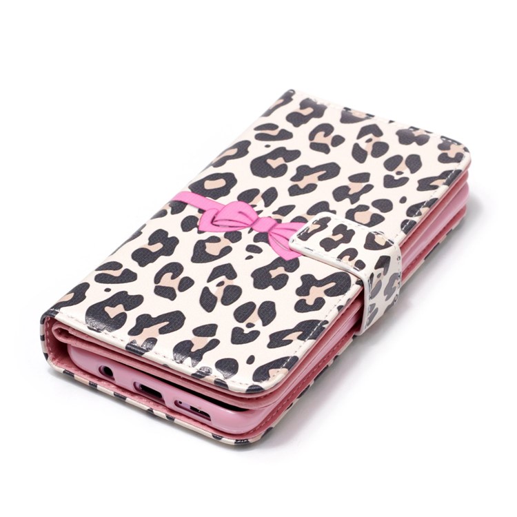 Patterned 9 Card Slots Leather Wallet Cover for Samsung Galaxy S9+ SM-G965 - Beige Leopard Pattern-4