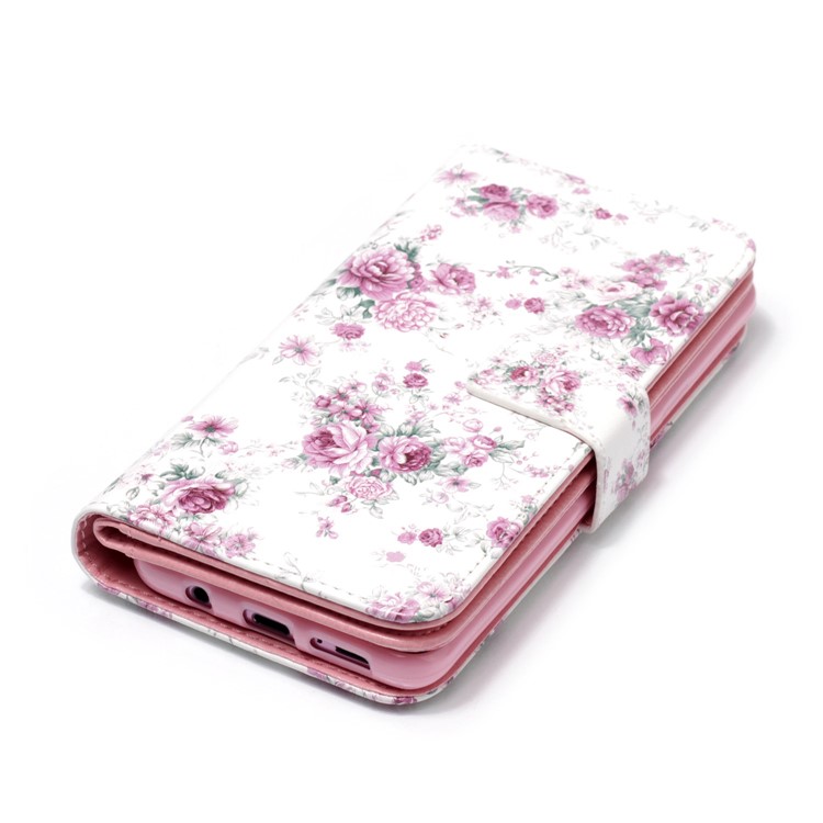 Patterned 9 Card Slots Magnetic Leather Stand Case for Samsung Galaxy S9+ SM-G965 - Flowers Pattern-4
