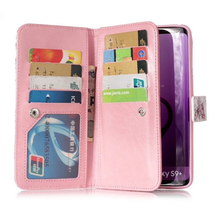 Patterned 9 Card Slots Magnetic Leather Stand Case for Samsung Galaxy S9+ SM-G965 - Flowers Pattern-6