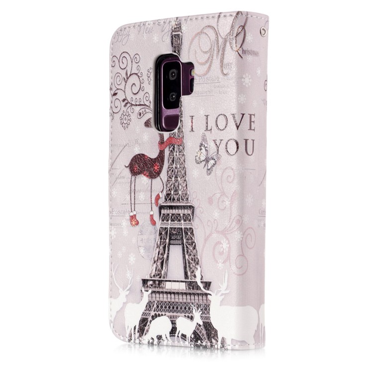 Patterned 9 Card Slots Magnetic Leather Stand Cover for Samsung Galaxy S9+ SM-G965 - Eiffel Tower-2