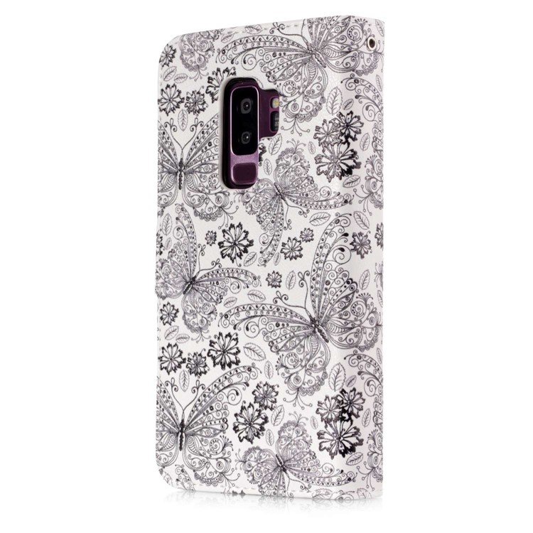 Patterned 9 Card Slots Cell Phone Leather Stand Case for Samsung Galaxy S9+ SM-G965 - Butterflies and Flowers-2