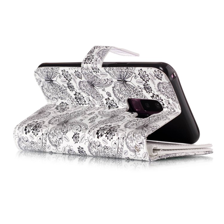 Patterned 9 Card Slots Cell Phone Leather Stand Case for Samsung Galaxy S9+ SM-G965 - Butterflies and Flowers-3