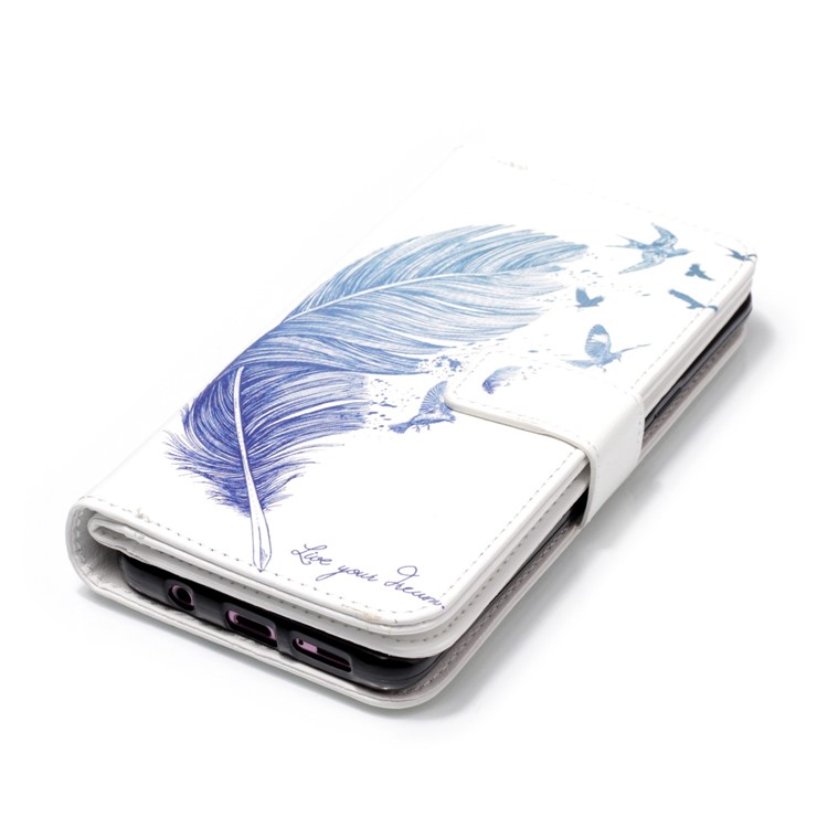 Patterned 9 Card Slots Wallet Leather Protection Case for Samsung Galaxy S9+ SM-G965 - Blue Feather-4