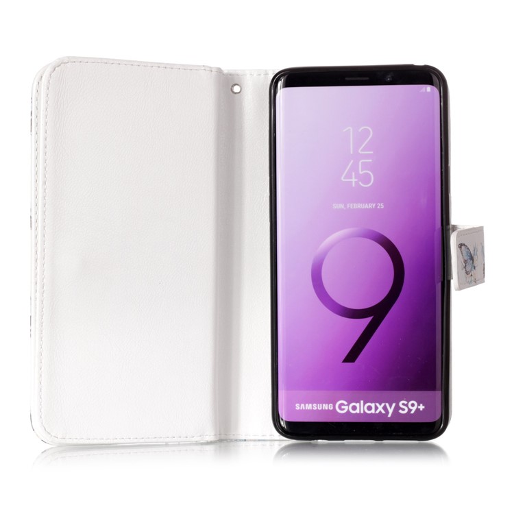 Patterned 9 Card Slots Wallet Leather Protection Case for Samsung Galaxy S9+ SM-G965 - Blue Feather-5