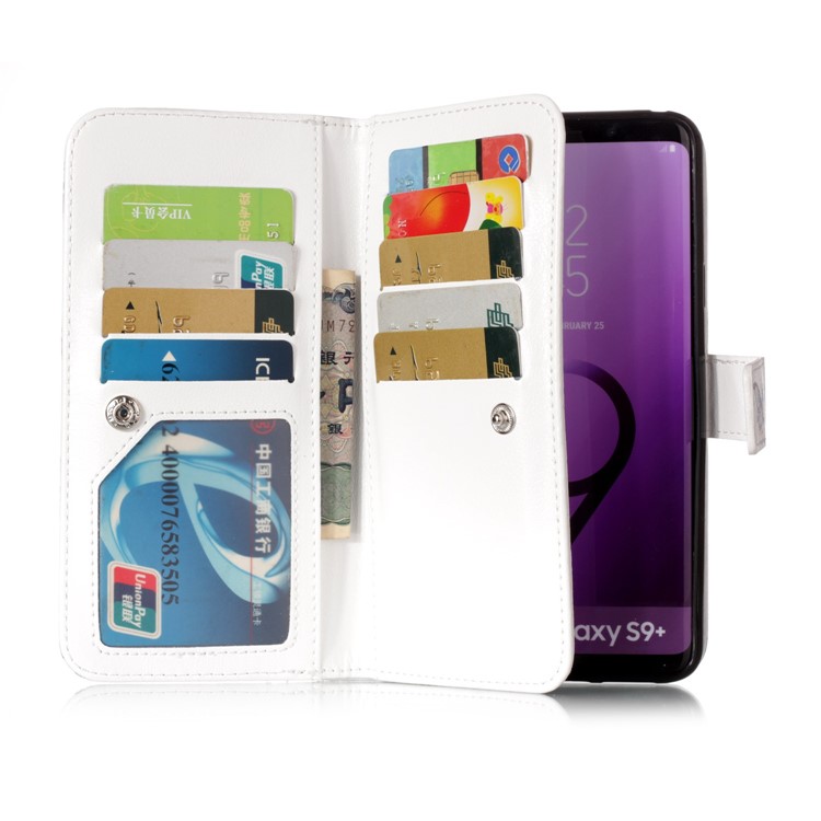 Patterned 9 Card Slots Wallet Leather Protection Case for Samsung Galaxy S9+ SM-G965 - Blue Feather-6