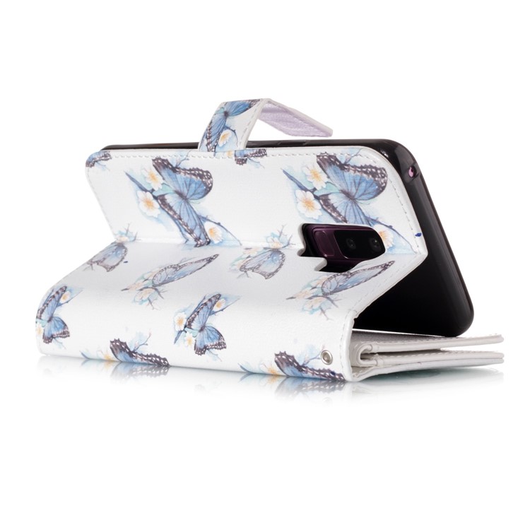 Patterned 9 Card Slots Wallet Leather Case Phone Shell for Samsung Galaxy S9+ SM-G965 - Blue Butterflies-3