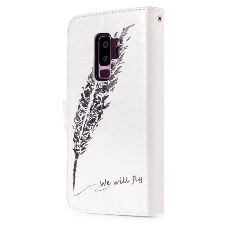 Patterned 9 Card Slots Wallet Leather Protective Case for Samsung Galaxy S9+ SM-G965 - Black Feather-2