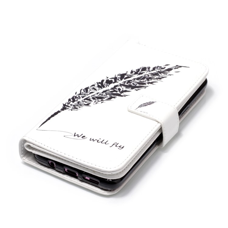 Patterned 9 Card Slots Wallet Leather Protective Case for Samsung Galaxy S9+ SM-G965 - Black Feather-4