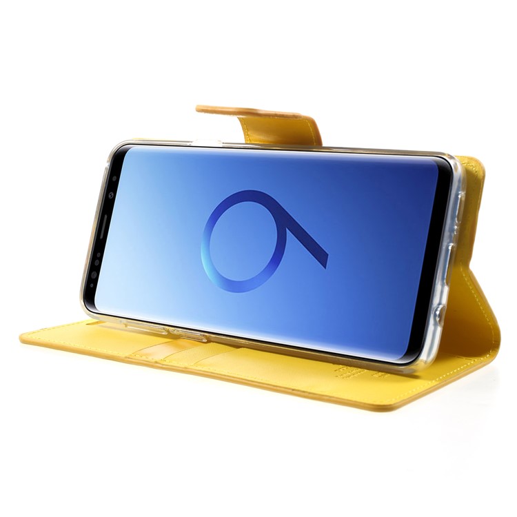MERCURY GOOSPERY Sonata Diary Leather Wallet Stand Cell Phone Cover for Samsung Galaxy S9+ SM-G965 - Yellow-4