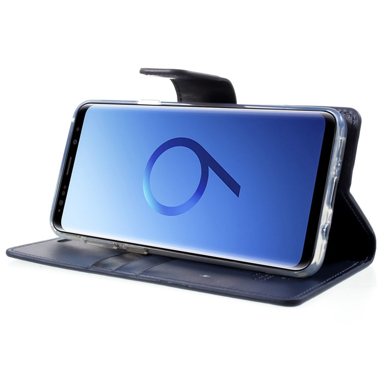 MERCURY GOOSPERY Sonata Diary Leather Wallet Stand Cover with Magnet for Samsung Galaxy S9+ SM-G965 - Dark Blue-4