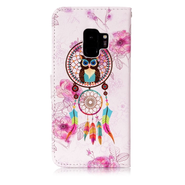 Pattern Printing Leather Wallet Stand Cover for Samsung Galaxy S9 G960 - Owl and Dream Catcher-3