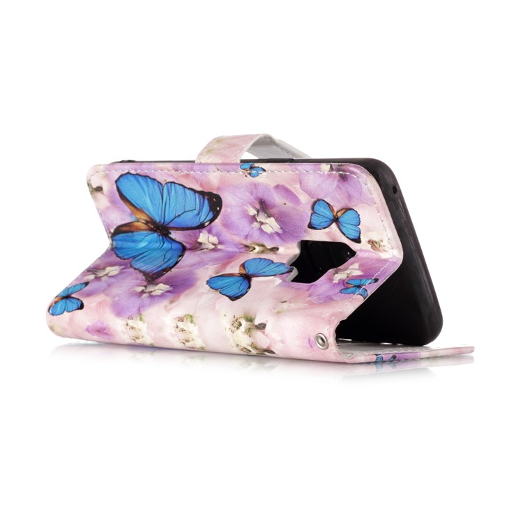 Pattern Printing Leather Wallet Stand Shell for Samsung Galaxy S9 G960 - Blue Butterflies and Pretty Flowers-3