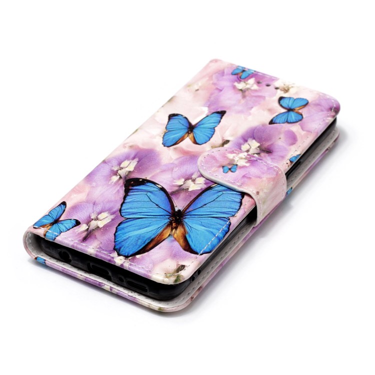 Pattern Printing Leather Wallet Stand Shell for Samsung Galaxy S9 G960 - Blue Butterflies and Pretty Flowers-4