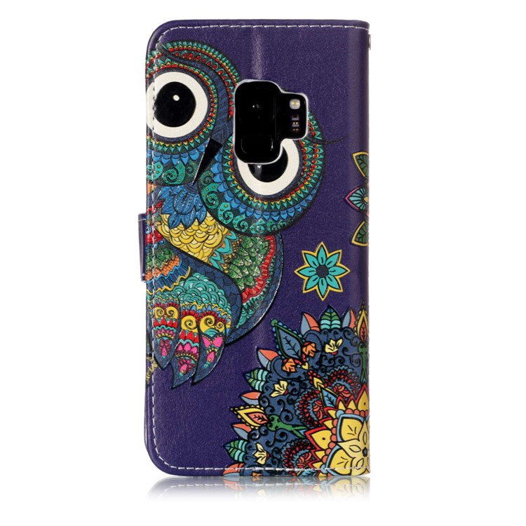 Pattern Printing Leather Wallet Phone Case for Samsung Galaxy S9 G960 - Owl and Mandala-2