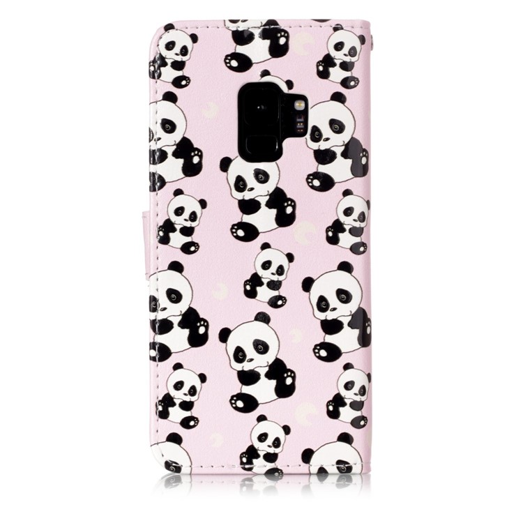 Patterned Leather Wallet Protective Case Accessory for Samsung Galaxy S9 G960 - Adorable Panda Babies-2