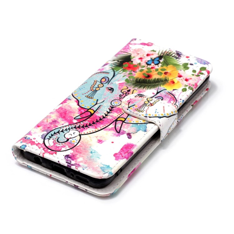 Pattern Printing Leather Wallet Protective Cover for Samsung Galaxy S9 G960 - Elephant with Flowers-4