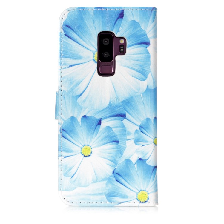 Pattern Printing Wallet Leather Stand Case for Samsung Galaxy S9+ SM-G965 - Blue Flowers-3