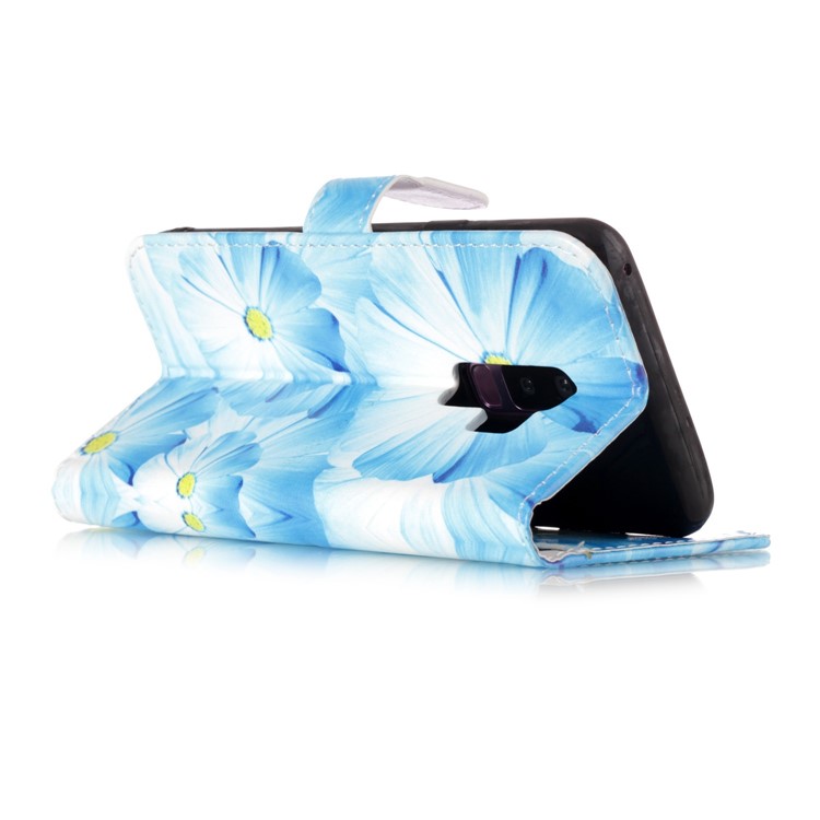 Pattern Printing Wallet Leather Stand Case for Samsung Galaxy S9+ SM-G965 - Blue Flowers-5