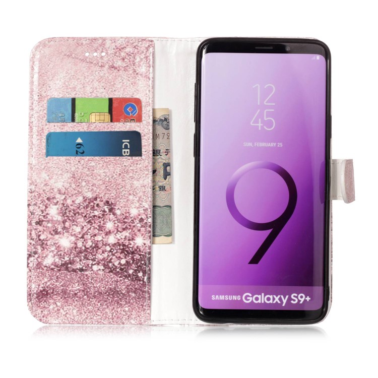 Pattern Printing Wallet Leather Stand Cover for Samsung Galaxy S9+ SM-G965 - Pink Glitter Pattern-3