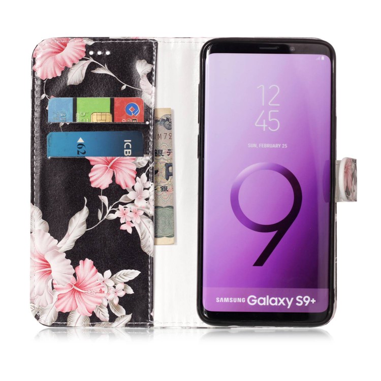 Pattern Printing Wallet Leather Cover Case for Samsung Galaxy S9+ SM-G965 - Pink Flowers-3