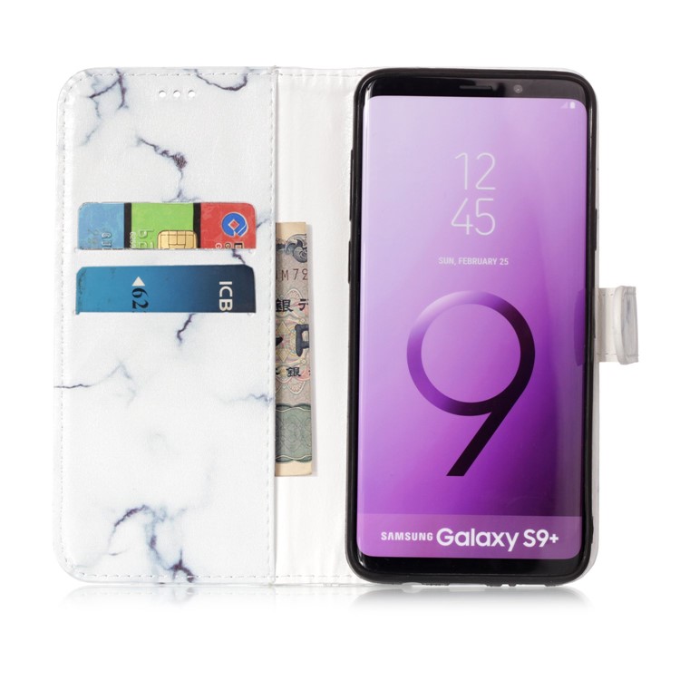 Pattern Printing Wallet Leather Case with Stand for Samsung Galaxy S9+ SM-G965 - White Marble-3