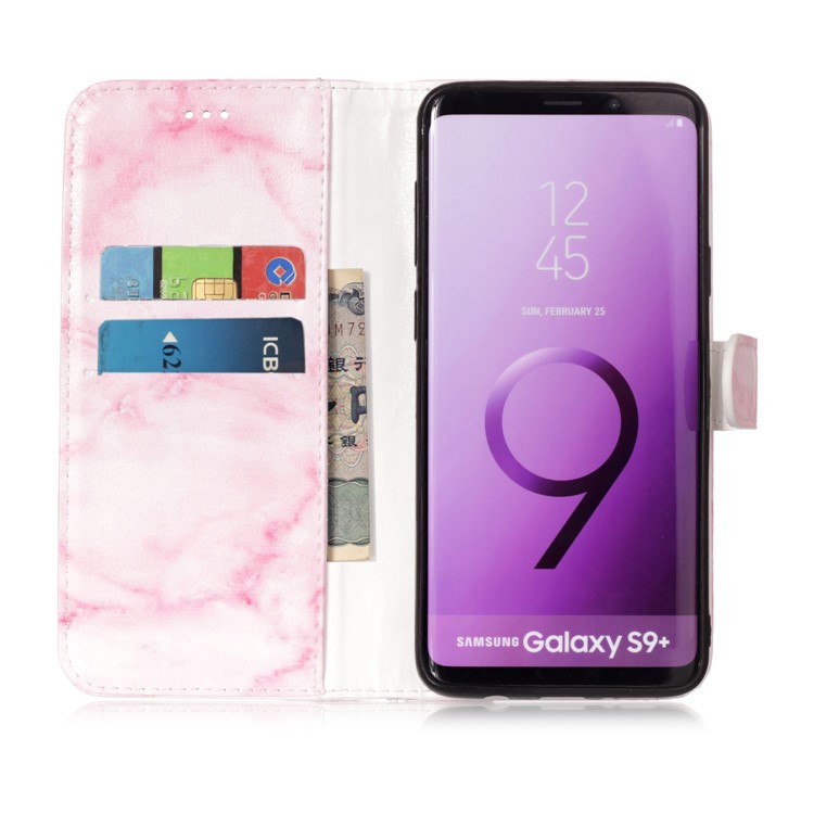 Pattern Printing Wallet Leather Shell Cover Case for Samsung Galaxy S9+ SM-G965 - Pink Marble-3