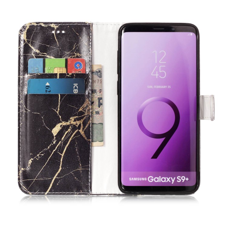 Pattern Printing PU Leather Wallet Case for Samsung Galaxy S9+ SM-G965 - Gold Color Marble-3
