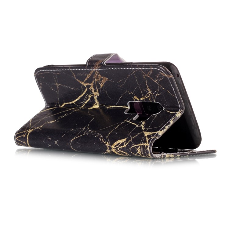 Pattern Printing PU Leather Wallet Case for Samsung Galaxy S9+ SM-G965 - Gold Color Marble-4
