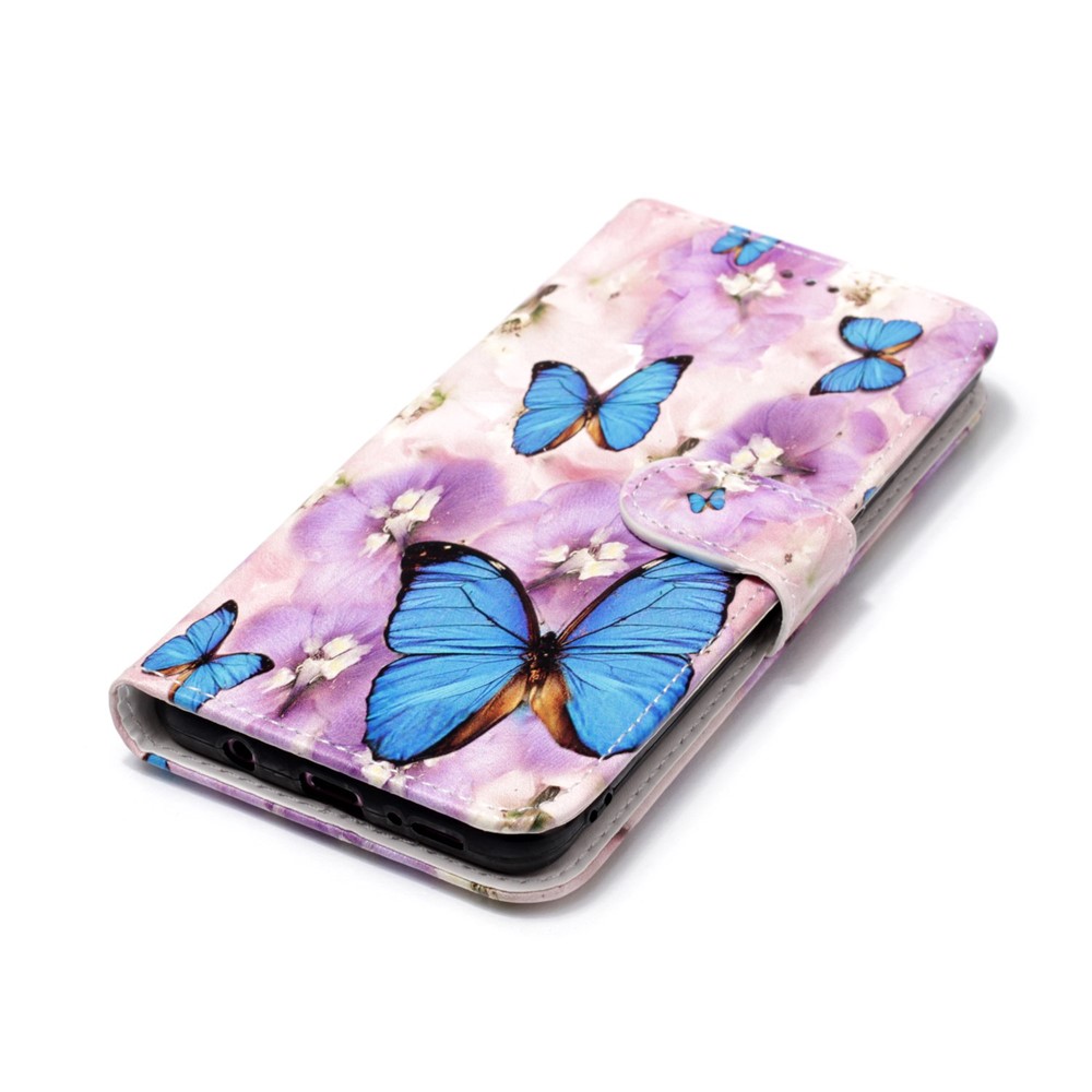 Pattern Printing Rubberized Wallet Leather Case for Samsung Galaxy S9+ G965 - Blue Butterfly and Flower-6