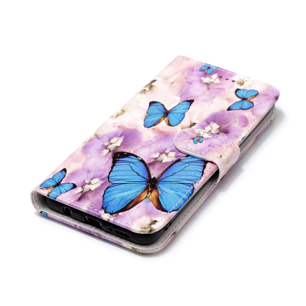 Custodia in Pelle Del Portafoglio Gommata da Stampa a Pattern Per Samsung Galaxy S9+ G965 - Farfalla Blu e Fiore