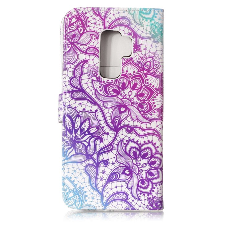 Pattern Printing Rubberized Wallet Leather Cover for Samsung Galaxy S9+ G965 - Pretty Flower-2
