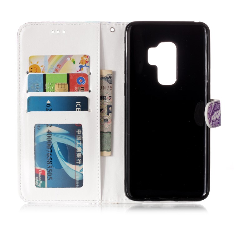 Pattern Printing Rubberized Wallet Leather Cover for Samsung Galaxy S9+ G965 - Pretty Flower-3