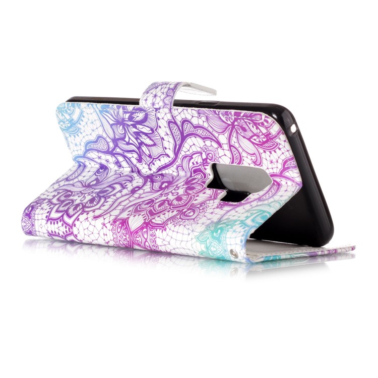 Pattern Printing Rubberized Wallet Leather Cover for Samsung Galaxy S9+ G965 - Pretty Flower-4