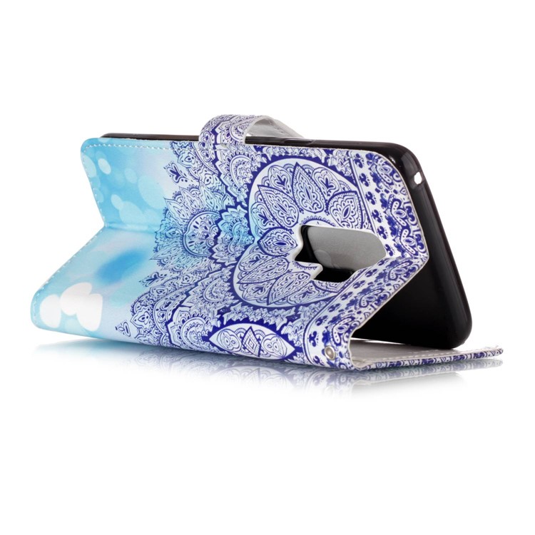 Pattern Printing Rubberized Wallet Leather Shell for Samsung Galaxy S9+ G965 - Retro Flower-3