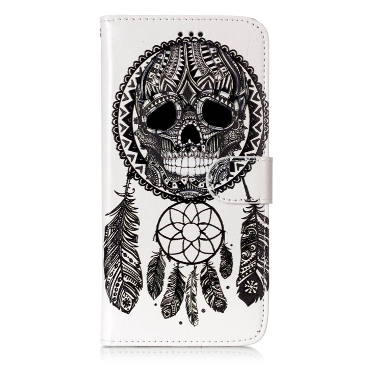 Pattern Printing Rubberized Wallet Leather Case for Samsung Galaxy S9+ G965 - Skull Dream Catcher-1