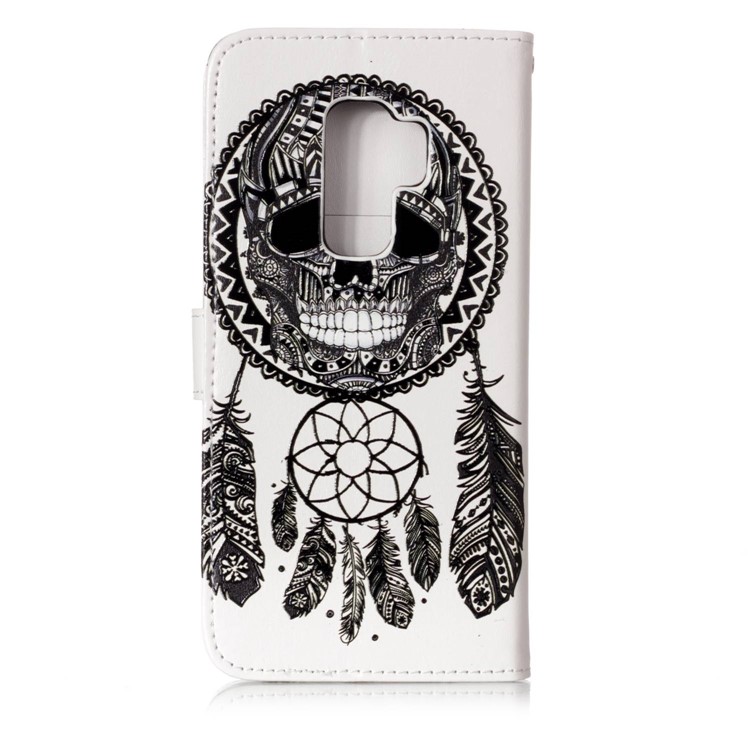 Pattern Printing Rubberized Wallet Leather Case for Samsung Galaxy S9+ G965 - Skull Dream Catcher-2